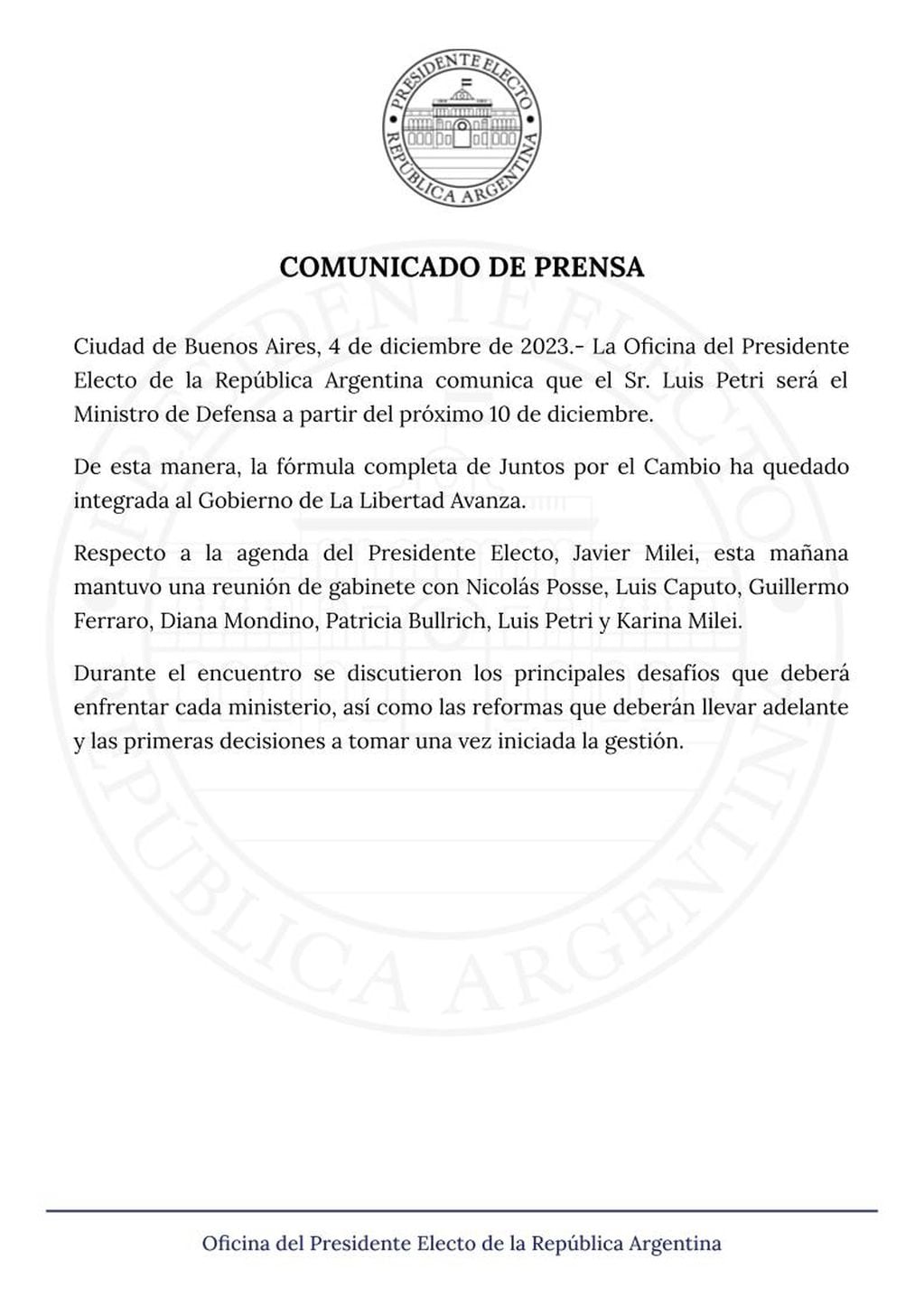 Cristina Pérez y su posteo tras conocerse que Petri será el nuevo Ministro de Defensa