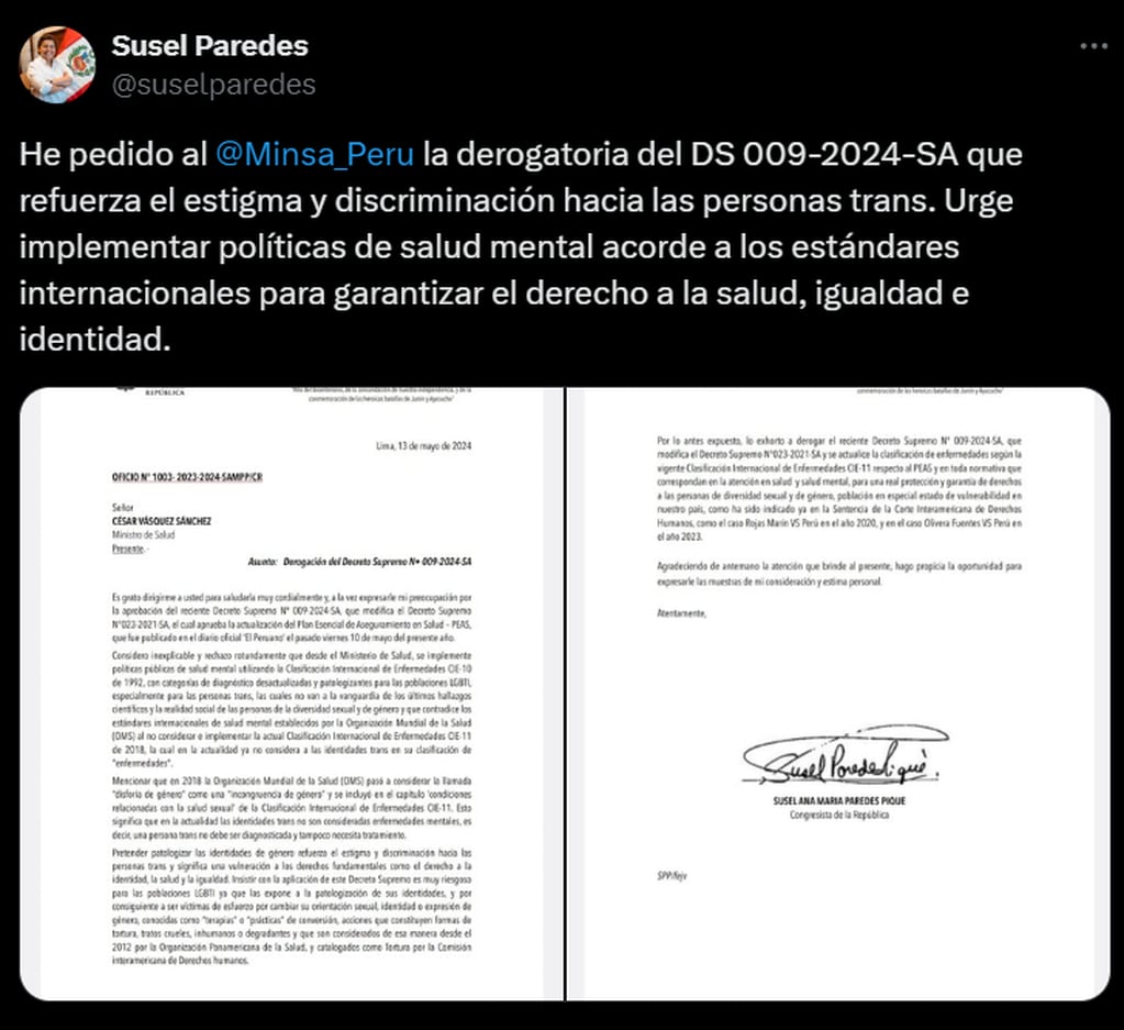 Rechazo al decreto del gobierno peruano. Captura: X / @suselparedes